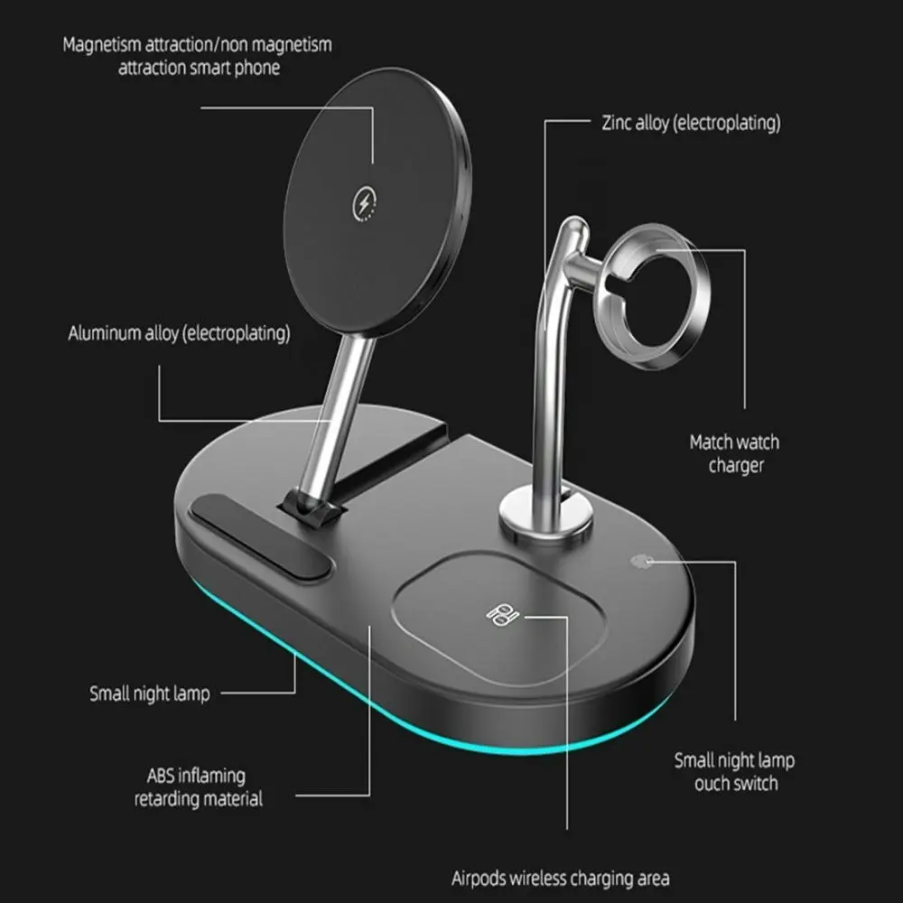 4 In 1 Magnetic Wireless Charger 15W Fold Fast Charging Station Dock for iphone 12