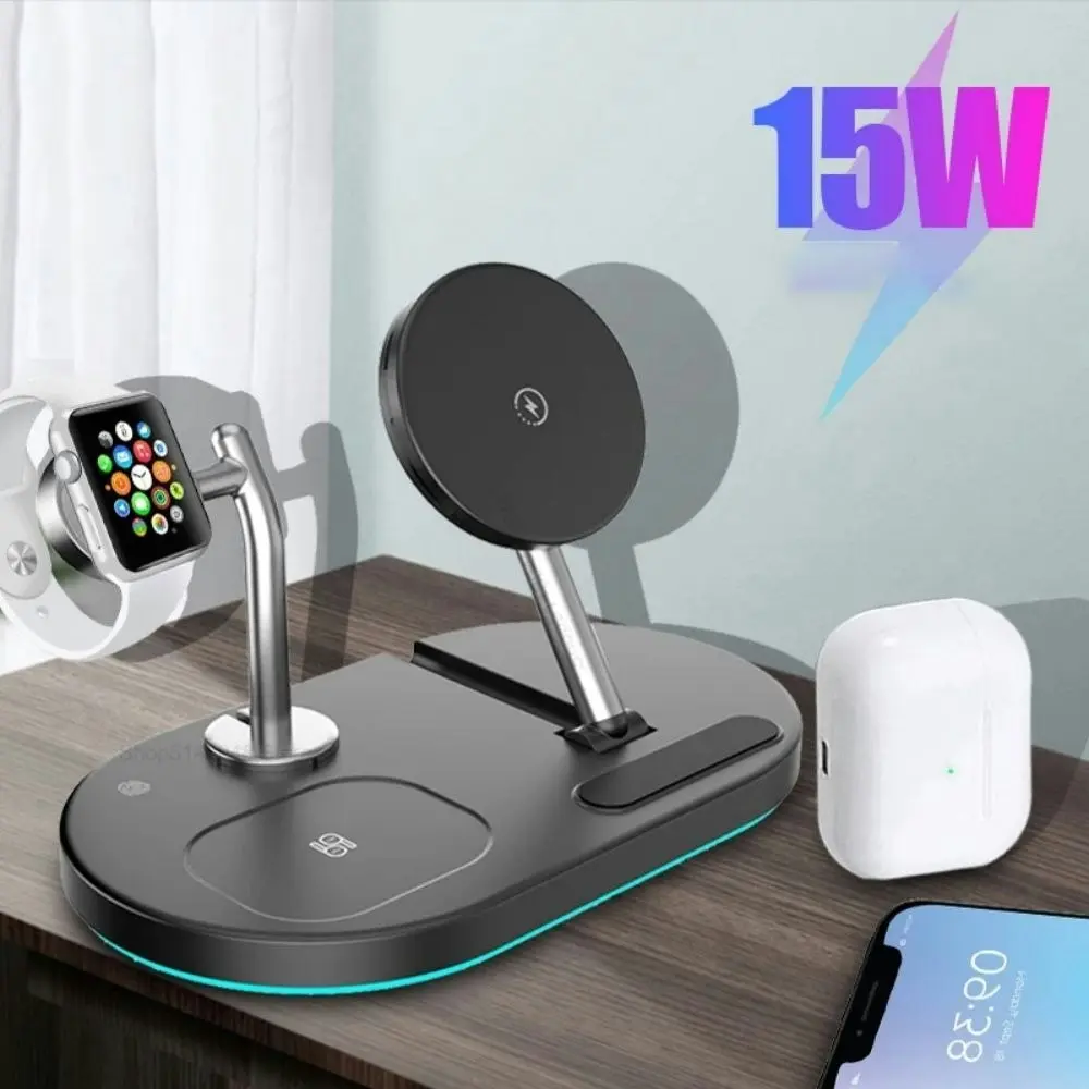 4 In 1 Magnetic Wireless Charger 15W Fold Fast Charging Station Dock for iphone 12