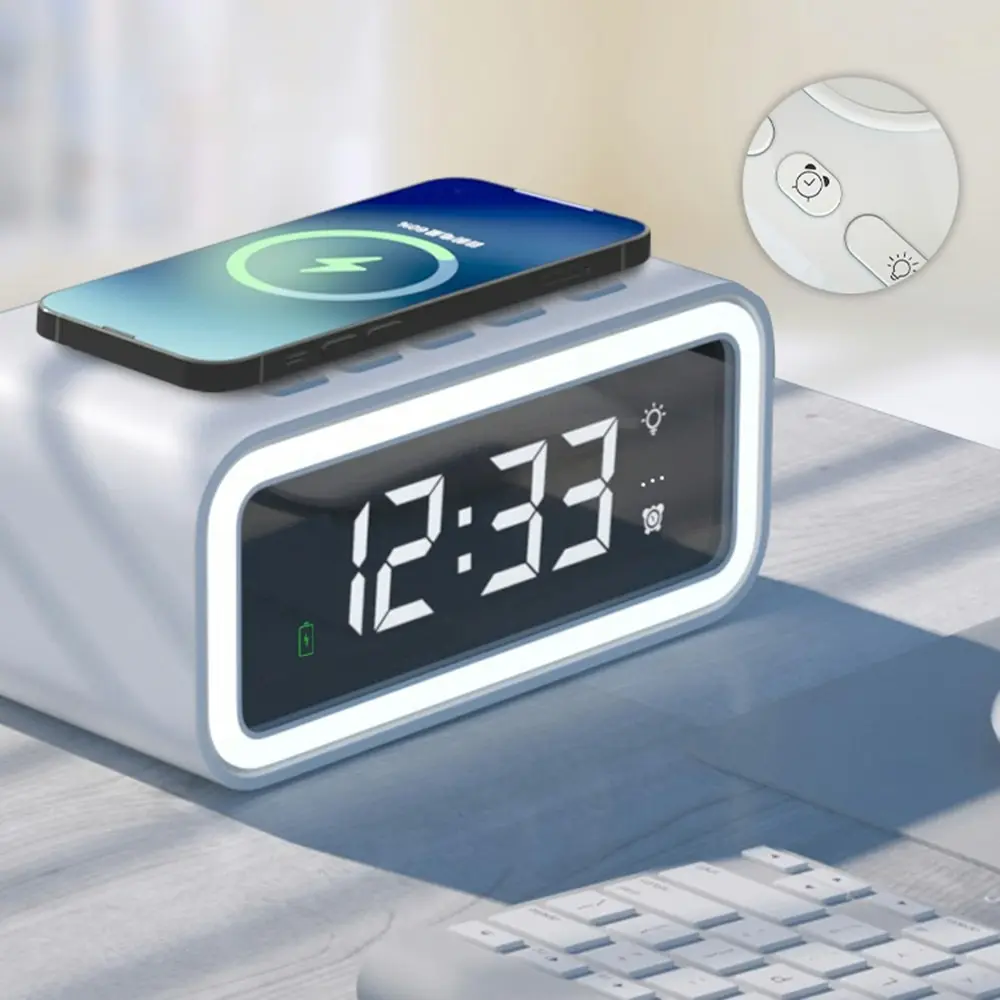 Multifunctional Wireless Charging Night Light Clock Bedside Led Light