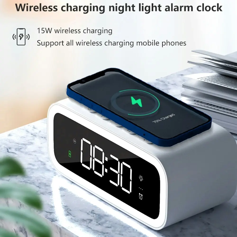 Multifunctional Wireless Charging Night Light Clock Bedside Led Light