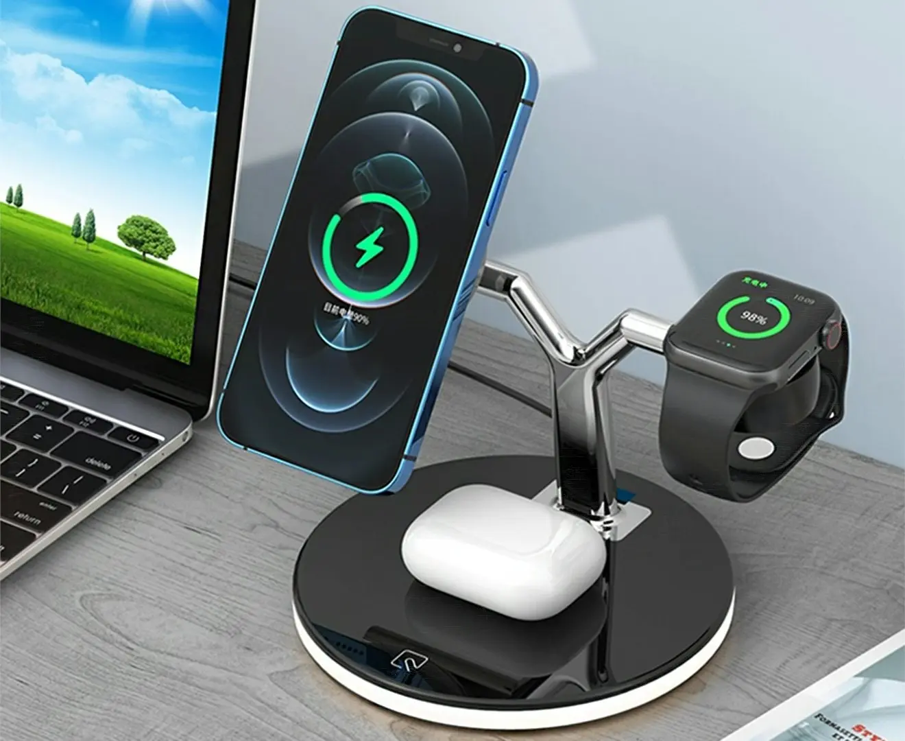 Three in one Magnet Fast Wireless Charger For iPhone12,Apple Watch