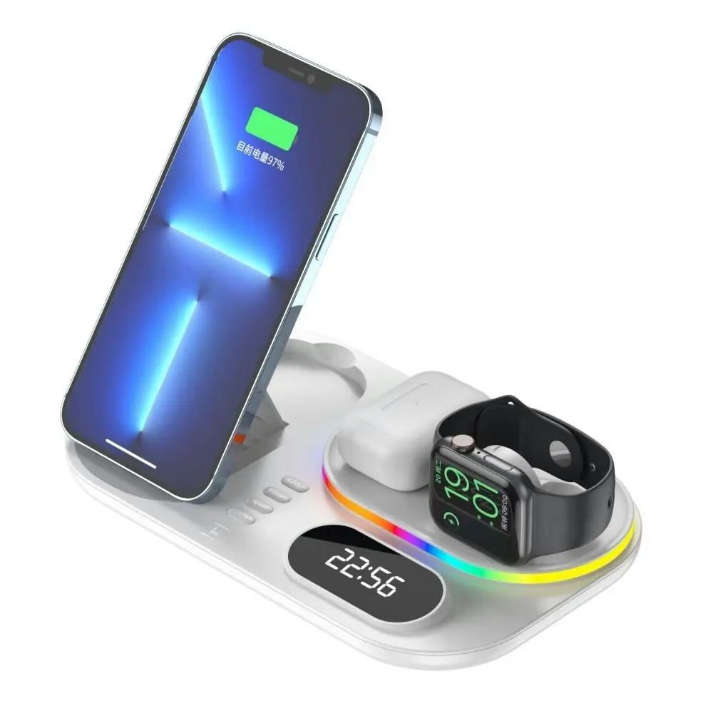 Wireless charger with led light and clock for iphone iwatch and AirPods