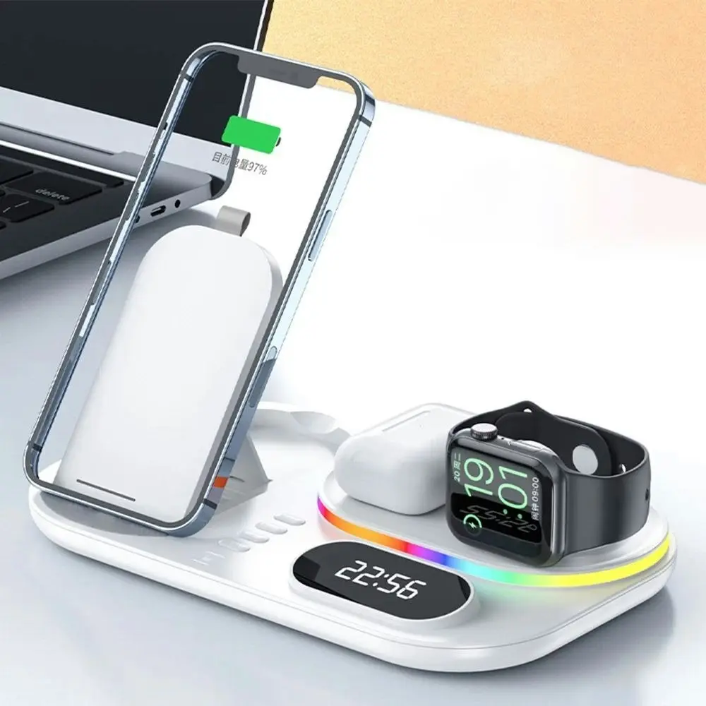 Wireless charger with led light and clock for iphone iwatch and AirPods