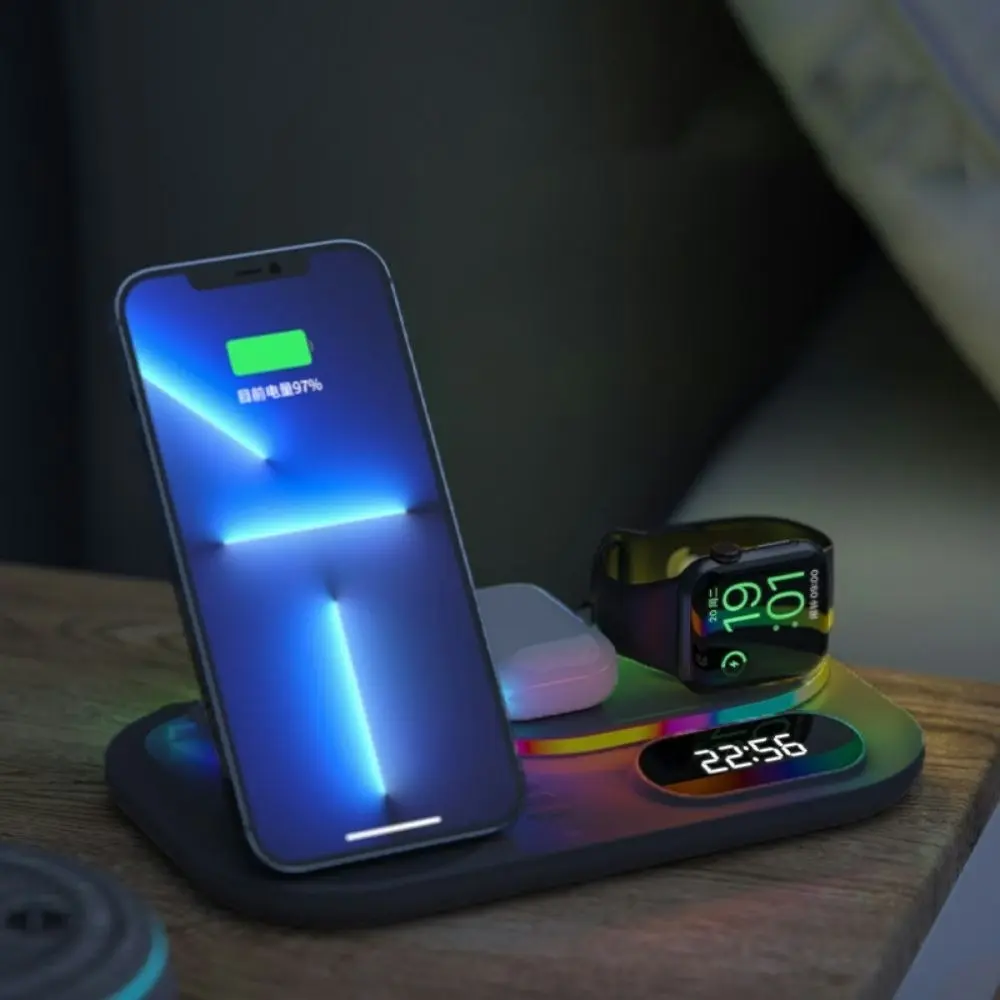 Wireless charger with led light and clock for iphone iwatch and AirPods