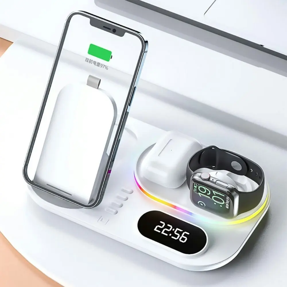 Wireless charger with led light and clock for iphone iwatch and AirPods