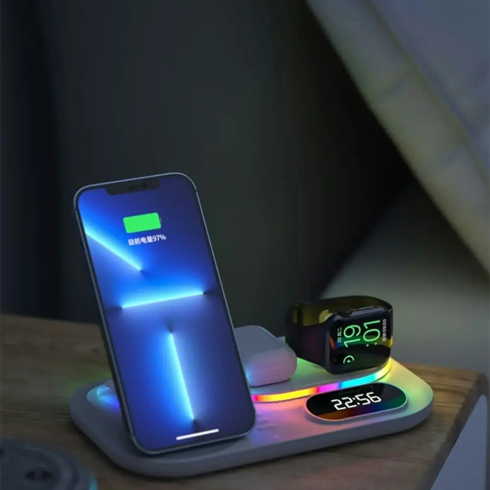 Wireless charger with led light and clock for iphone iwatch and AirPods