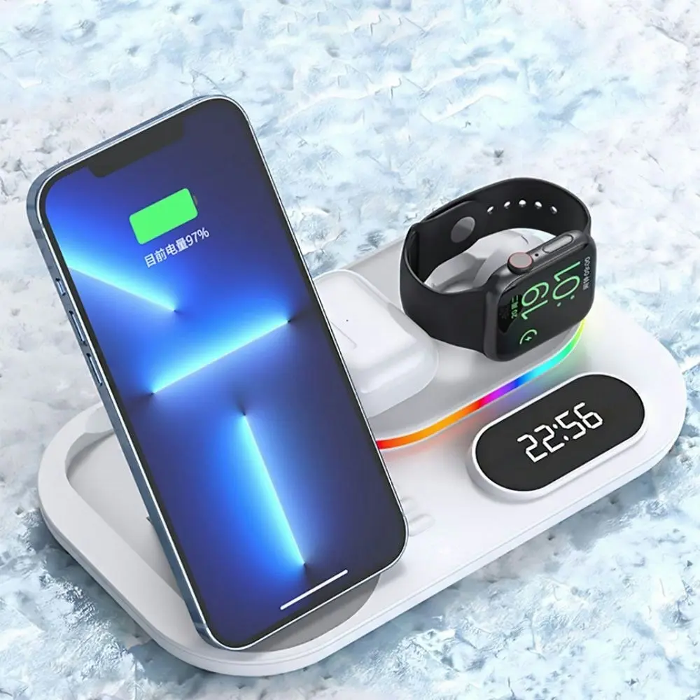 Wireless charger with led light and clock for iphone iwatch and AirPods