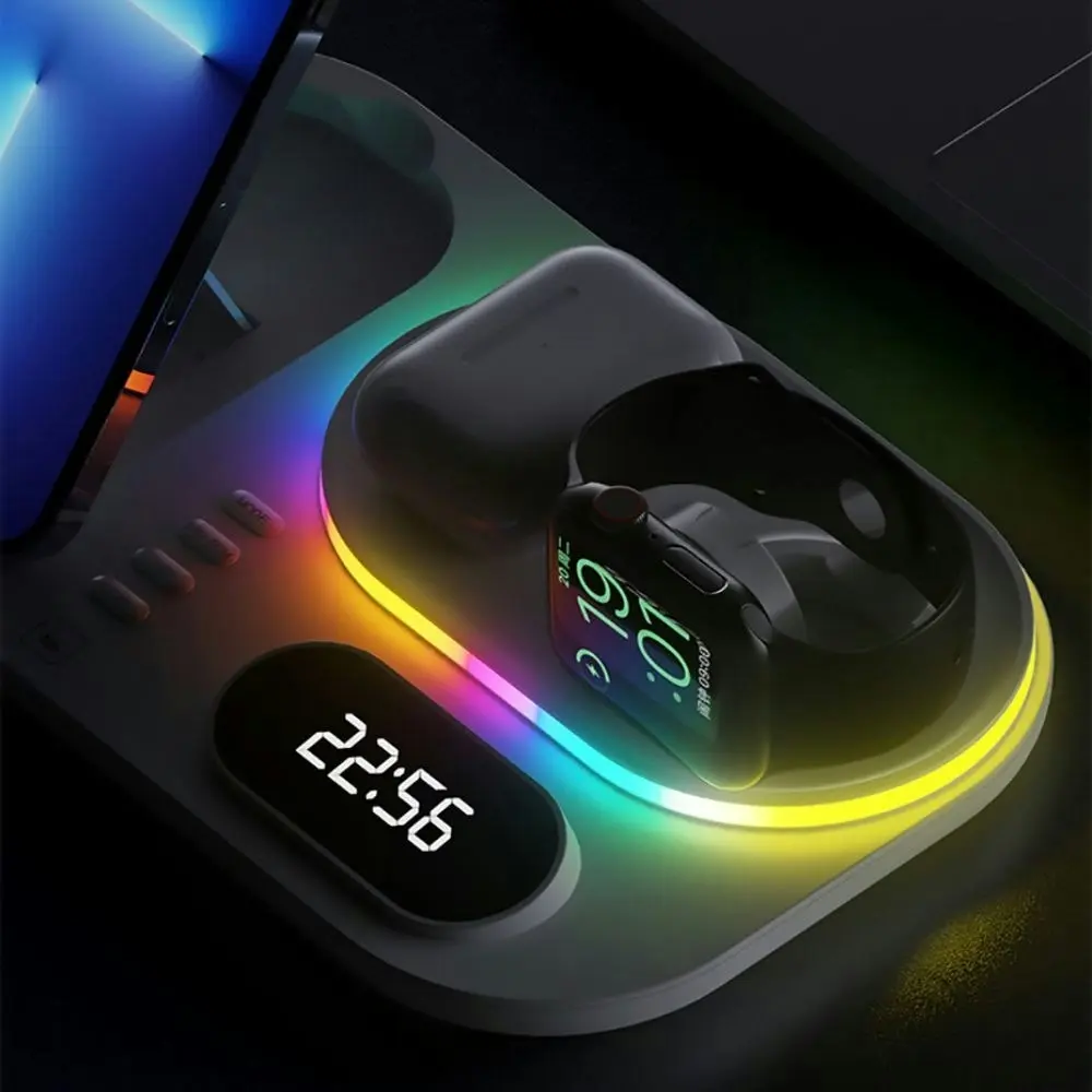 Wireless charger with led light and clock for iphone iwatch and AirPods