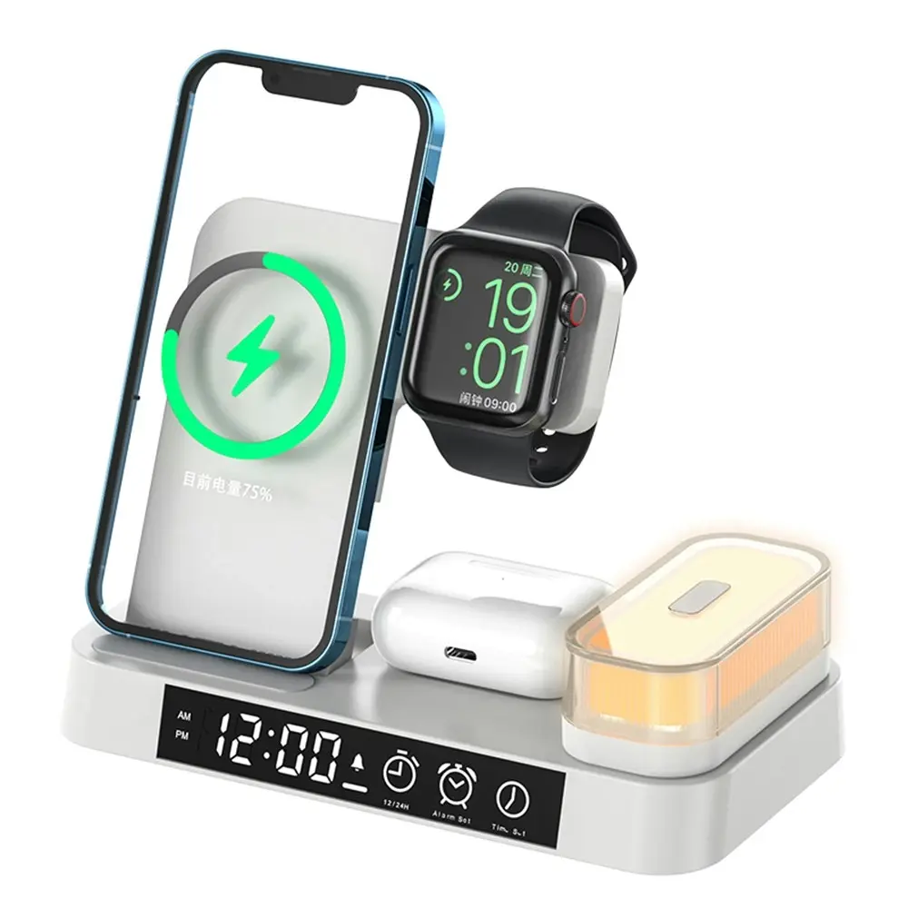 3-In-1 Foldable Wireless Charging With Magnetic Suction RGB Light Alarm Clock