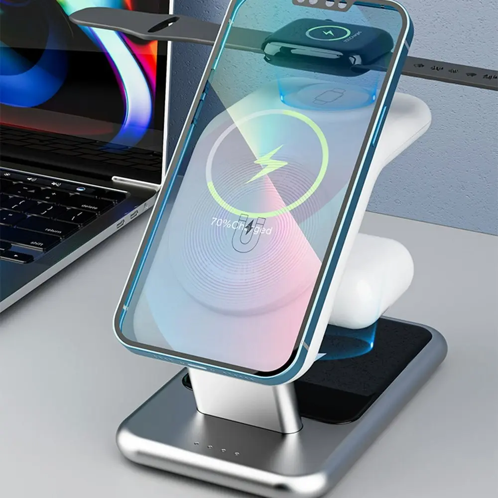 15W Multifunctional Magnetic Desktop 3 In 1 Wireless Charger Suitable For iPhone