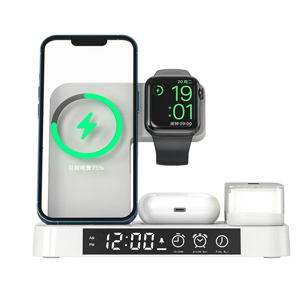 15W Phone Wireless Charger Clock 3 In 1 Fast Charging Bracket RGB Night Light