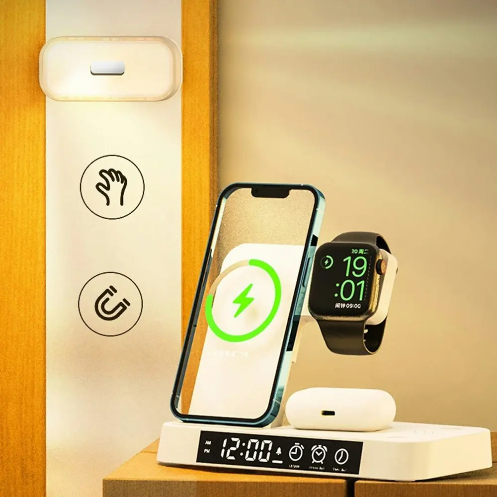 15W Phone Wireless Charger Clock 3 In 1 Fast Charging Bracket RGB Night Light