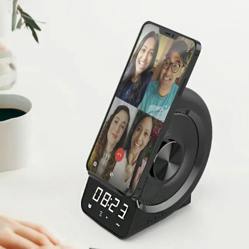 3 In 1 Wireless Charger Holder Bluetooth Speaker Music Player LED Alarm Clock