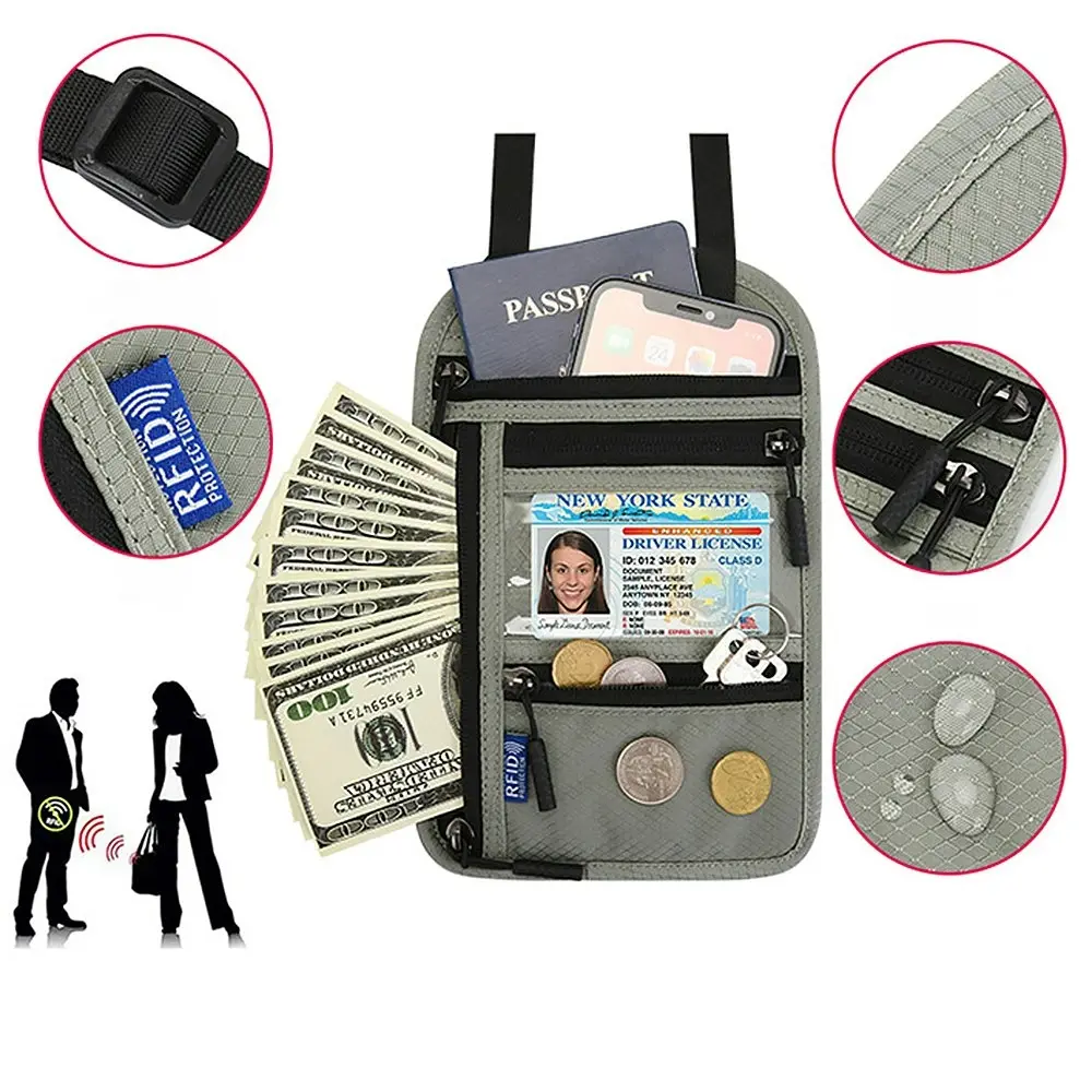 Travel Neck Wallet With RFID Blocking Travel Neck Pouch Passport Holder