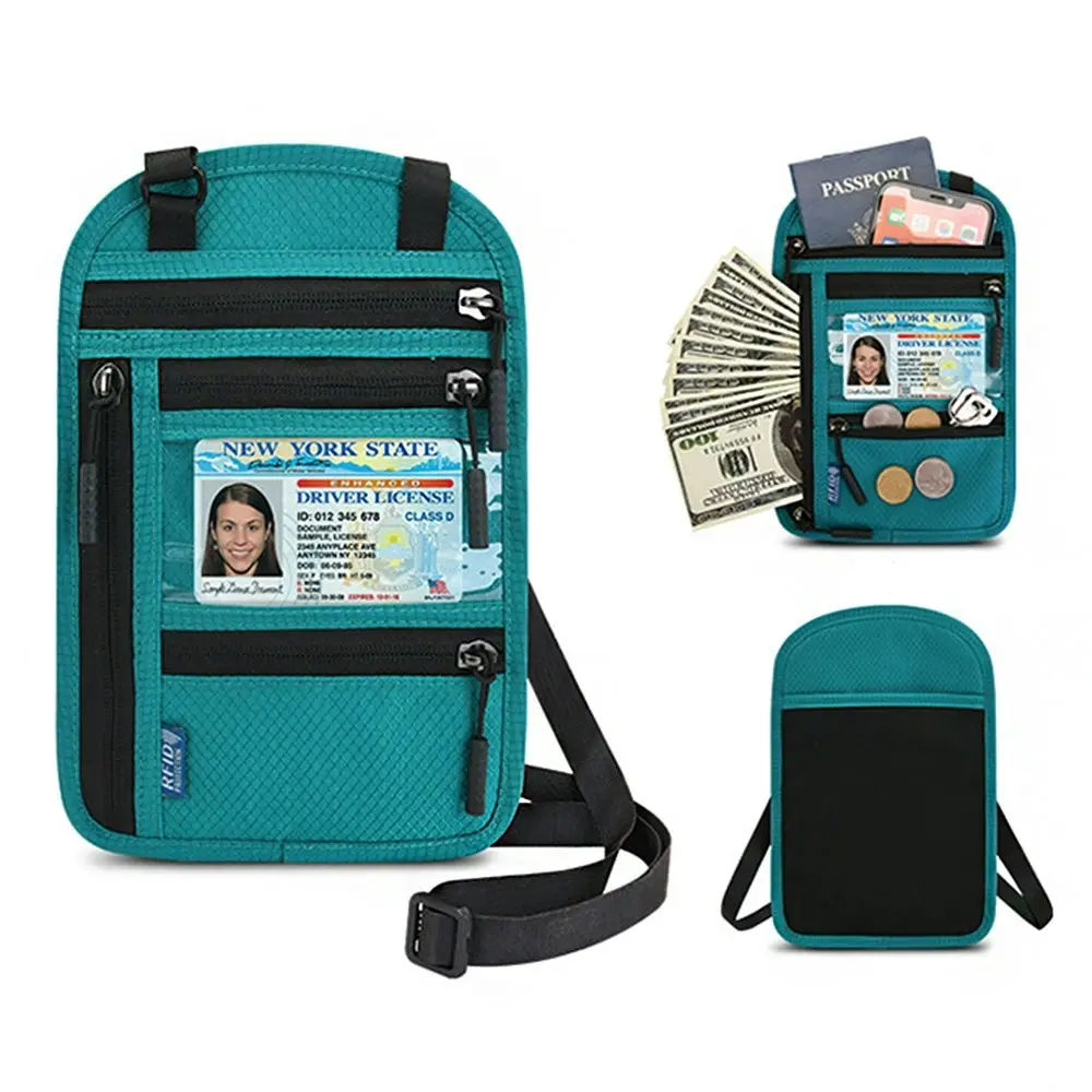 Multifunctional Neck Passport Bag RFID Shoulder Storage Certificate Package