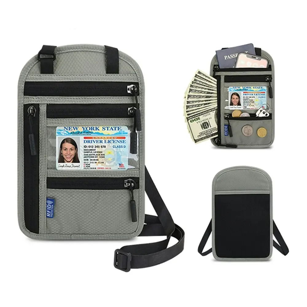 Multifunctional Neck Passport Bag RFID Shoulder Storage Certificate Package