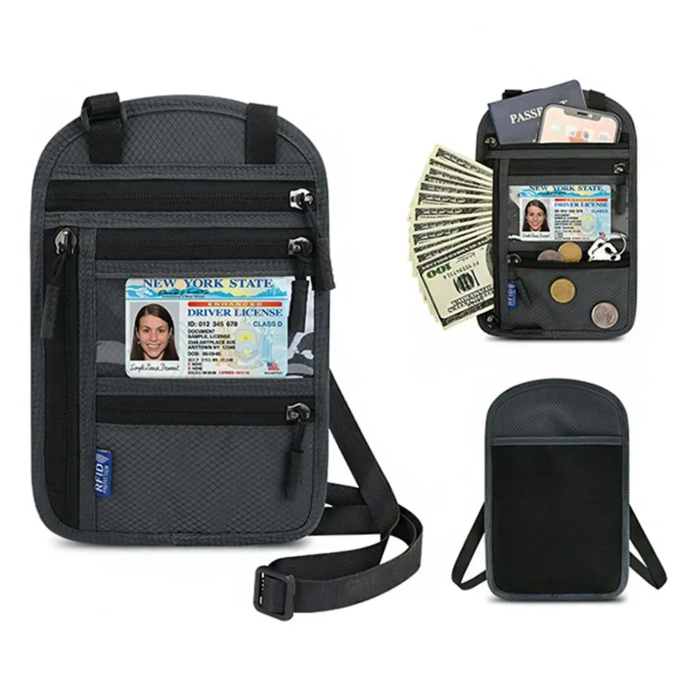 Multifunctional Neck Passport Bag RFID Shoulder Storage Certificate Package