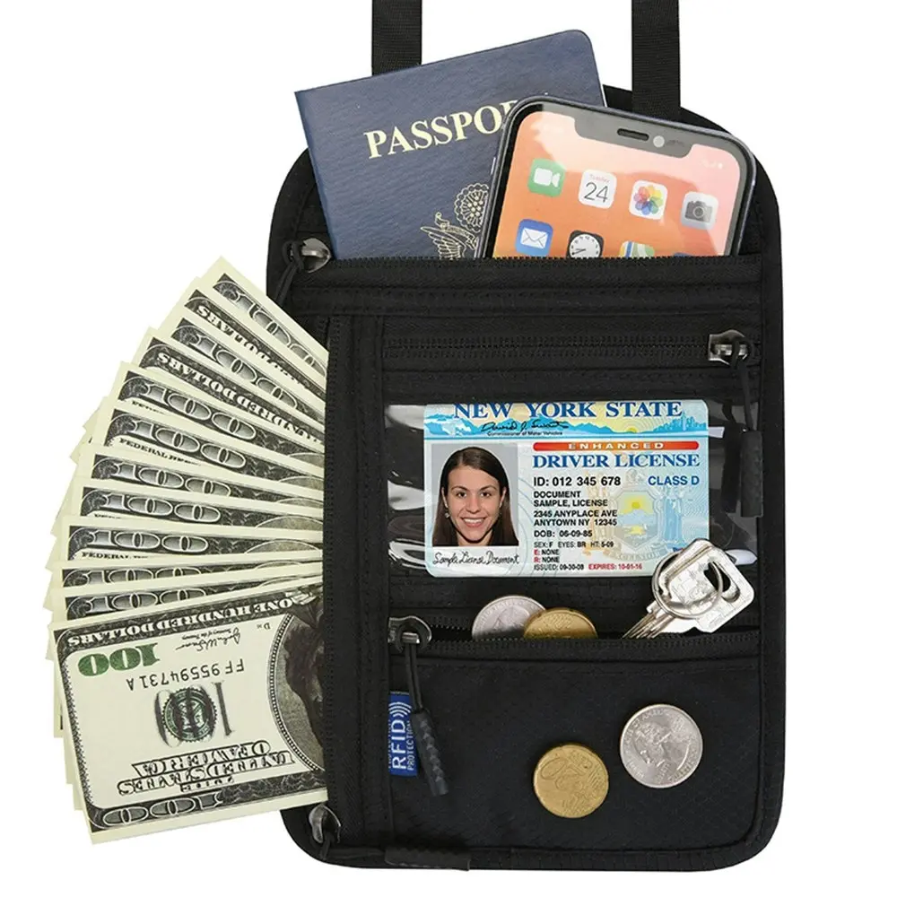 Multifunctional Neck Passport Bag RFID Shoulder Storage Certificate Package