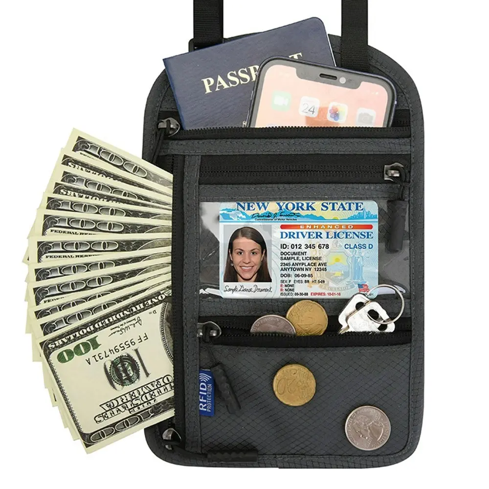 Multifunctional Neck Passport Bag RFID Shoulder Storage Certificate Package