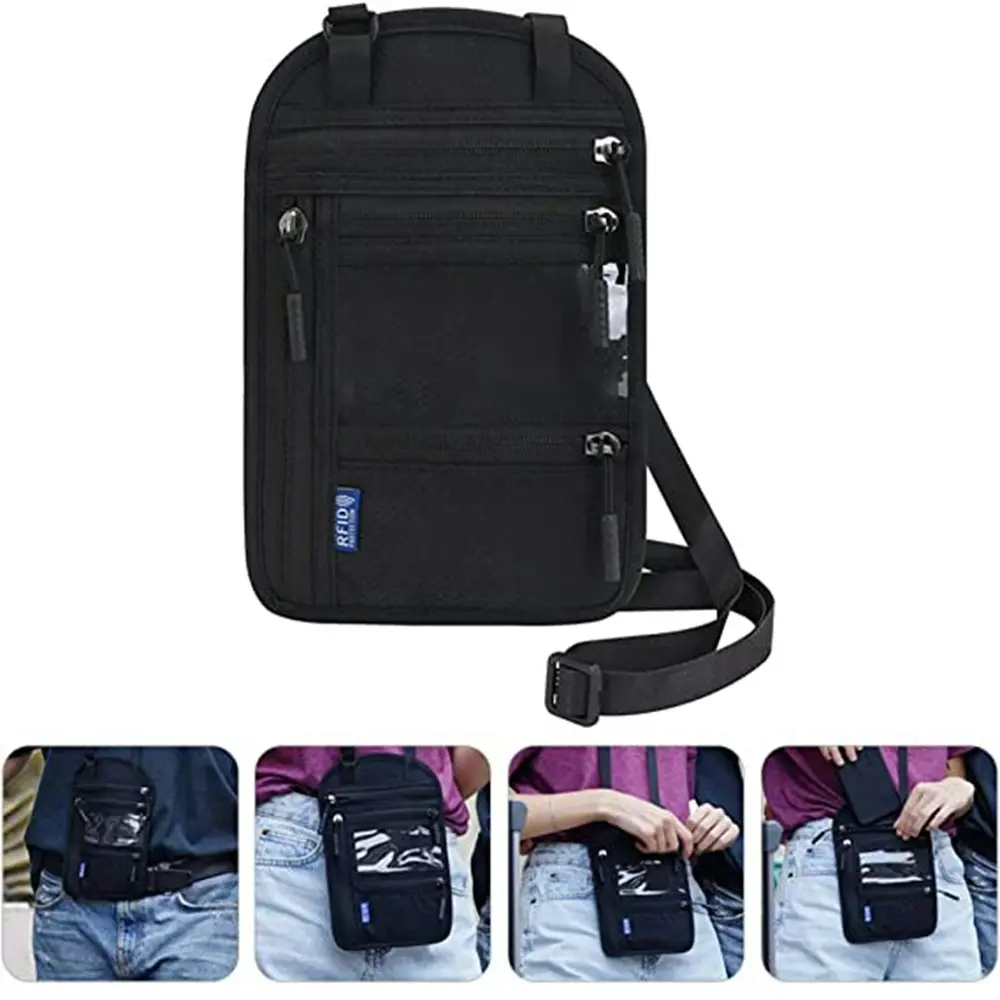 Multifunctional Neck Passport Bag RFID Shoulder Storage Certificate Package