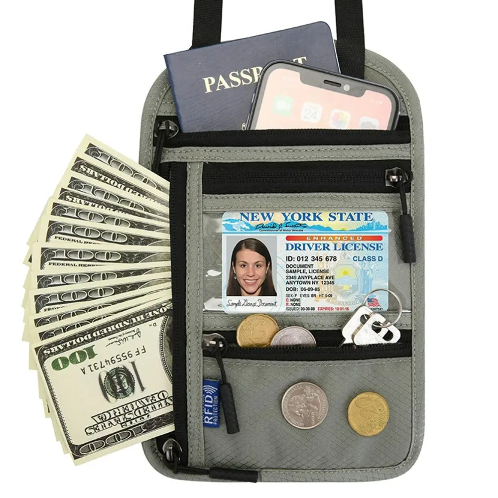 Multifunctional Neck Passport Bag RFID Shoulder Storage Certificate Package