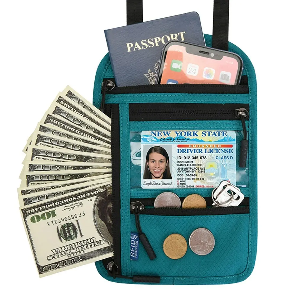 Multifunctional Neck Passport Bag RFID Shoulder Storage Certificate Package