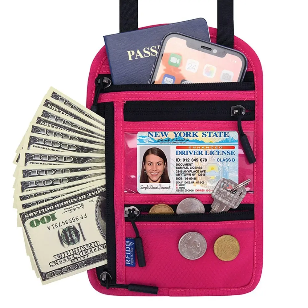 Multifunctional Neck Passport Bag RFID Shoulder Storage Certificate Package