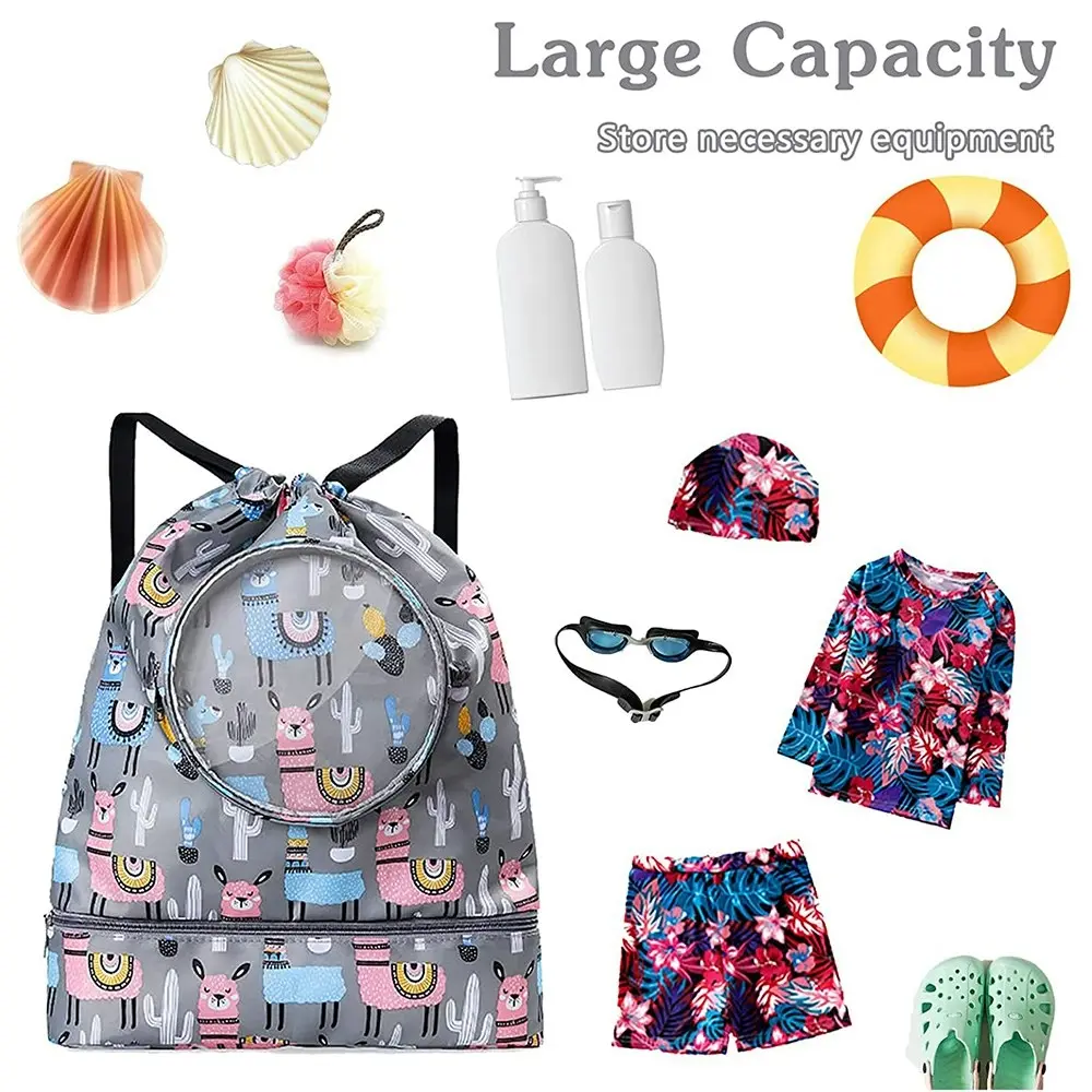 Drawstring Backpack Bag Waterproof Beach Pack With Shoe Compartment Kid Swim Bag