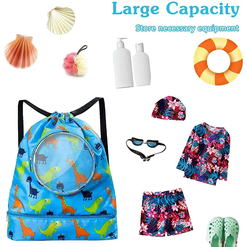 Drawstring Backpack Bag Waterproof Beach Pack With Shoe Compartment Kid Swim Bag