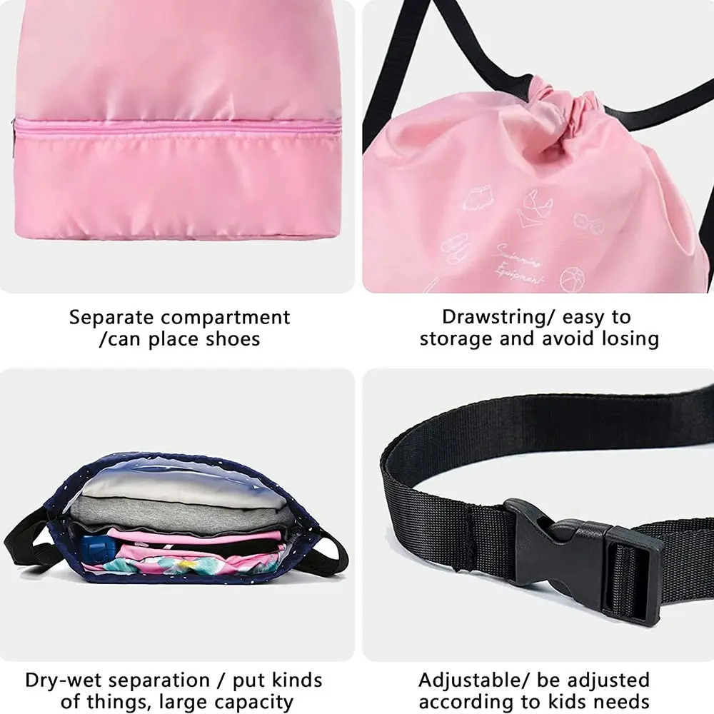 Drawstring Backpack Bag Waterproof Beach Pack With Shoe Compartment Kid Swim Bag