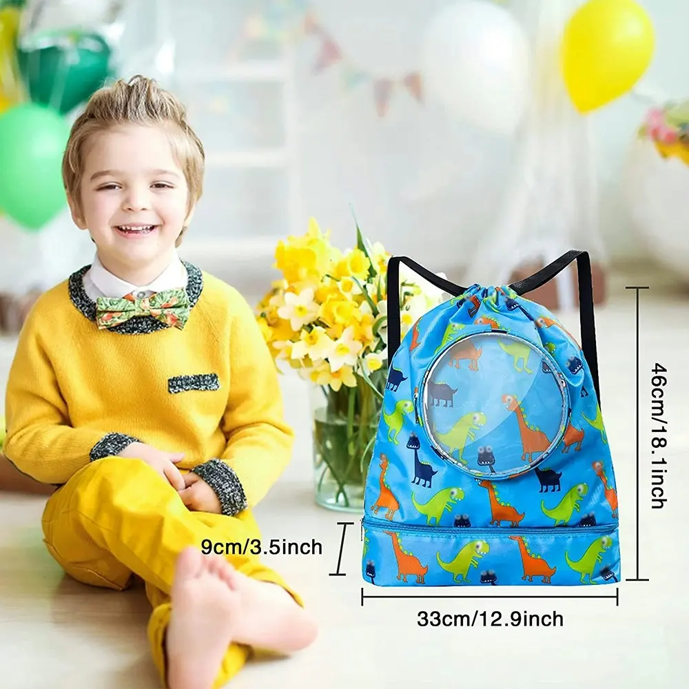 Drawstring Backpack Bag Waterproof Beach Pack With Shoe Compartment Kid Swim Bag