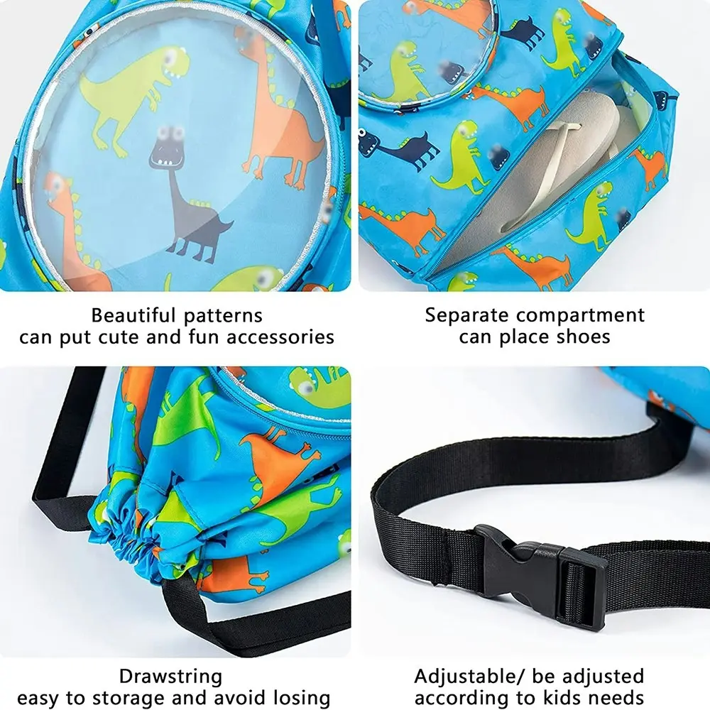 Drawstring Backpack Bag Waterproof Beach Pack With Shoe Compartment Kid Swim Bag