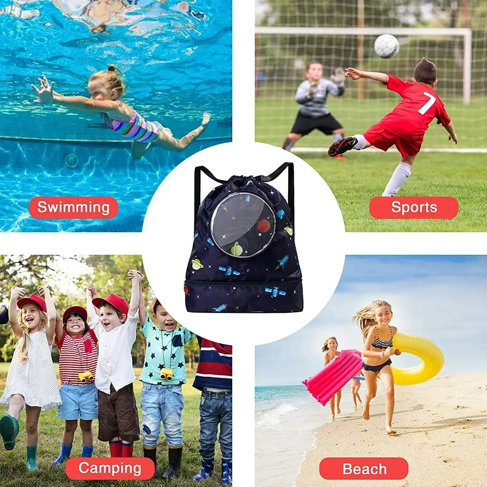 Drawstring Backpack Bag Waterproof Beach Pack With Shoe Compartment Kid Swim Bag