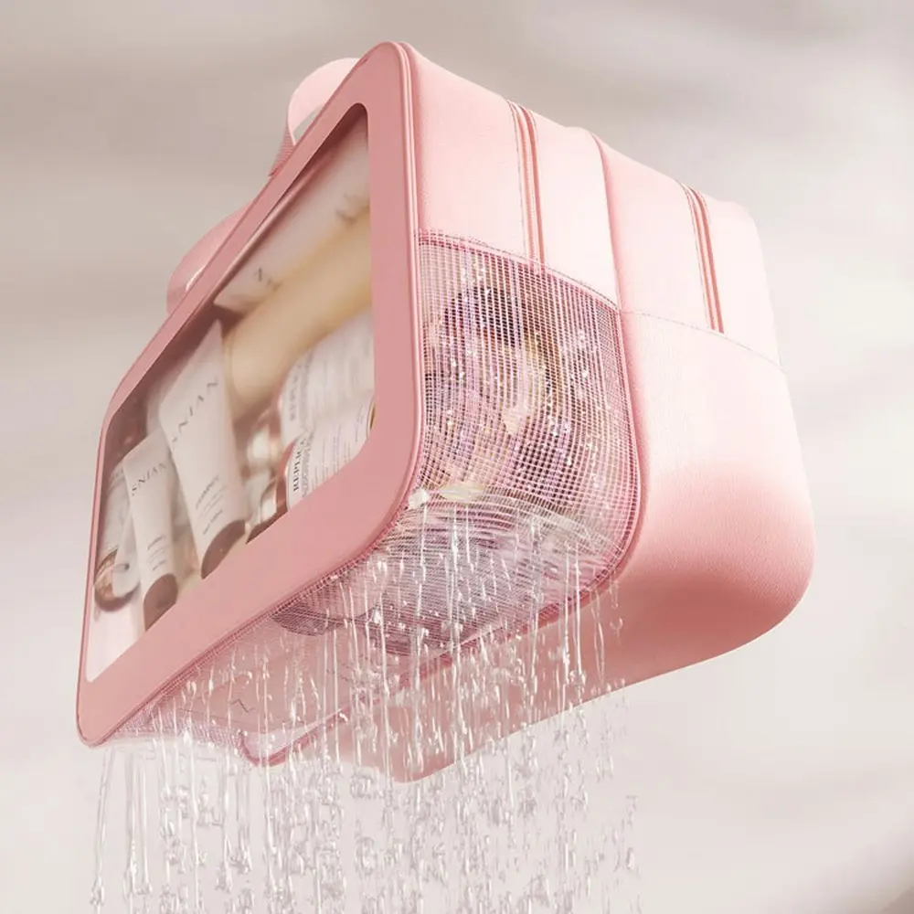 Double Layer Transparent Cosmetic Bag Waterproof Large Capacity Makeup Organizer-Pink