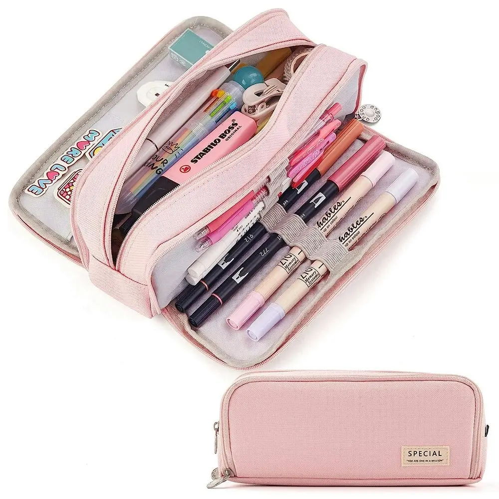 Large Capacity Pencil Case 3 Compartment Pouch Pen Bag for School Teen Girl Boy