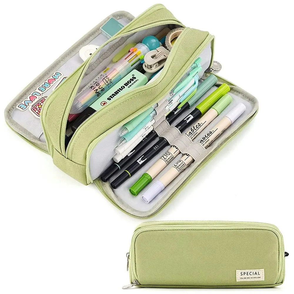 Large Capacity Pencil Case 3 Compartment Pouch Pen Bag for School Teen Girl Boy