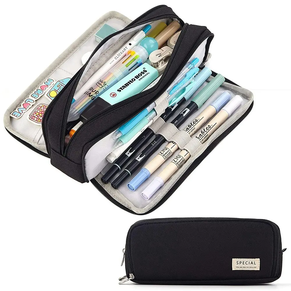 Large Capacity Pencil Case 3 Compartment Pouch Pen Bag for School Teen Girl Boy