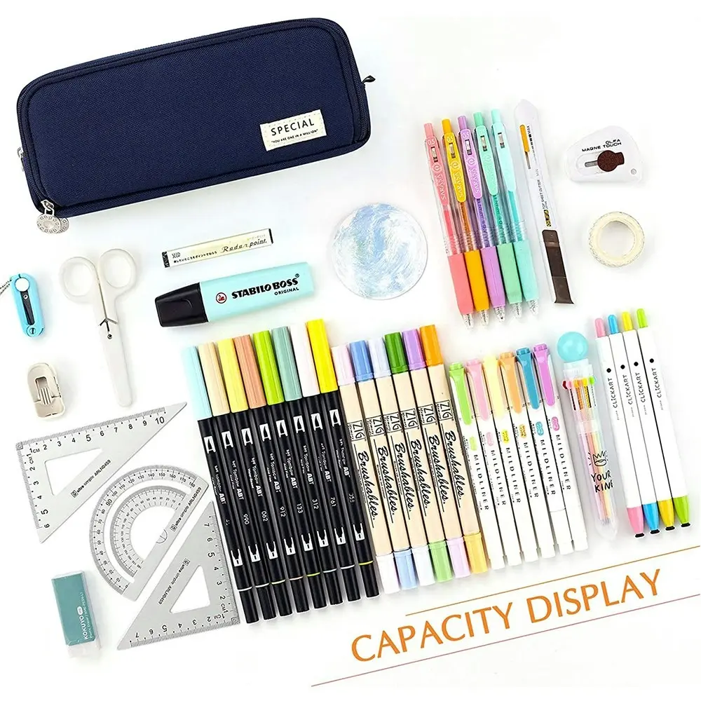 Large Capacity Pencil Case 3 Compartment Pouch Pen Bag for School Teen Girl Boy