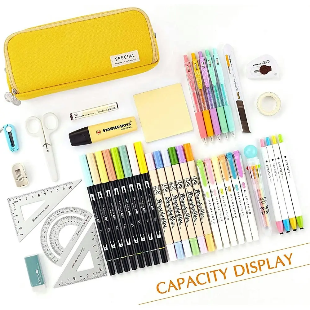 Large Capacity Pencil Case 3 Compartment Pouch Pen Bag for School Teen Girl Boy