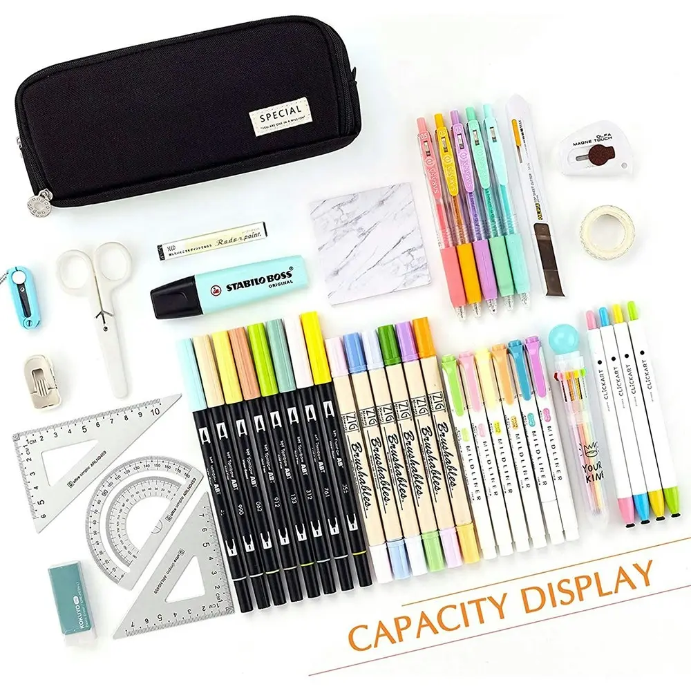 Large Capacity Pencil Case 3 Compartment Pouch Pen Bag for School Teen Girl Boy