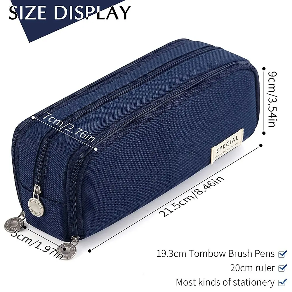 Large Capacity Pencil Case 3 Compartment Pouch Pen Bag for School Teen Girl Boy