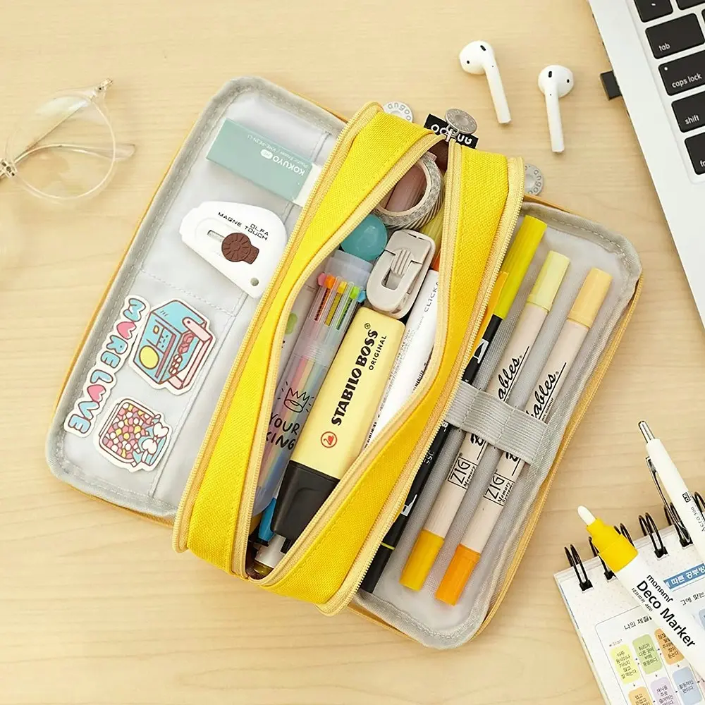 Large Capacity Pencil Case 3 Compartment Pouch Pen Bag for School Teen Girl Boy