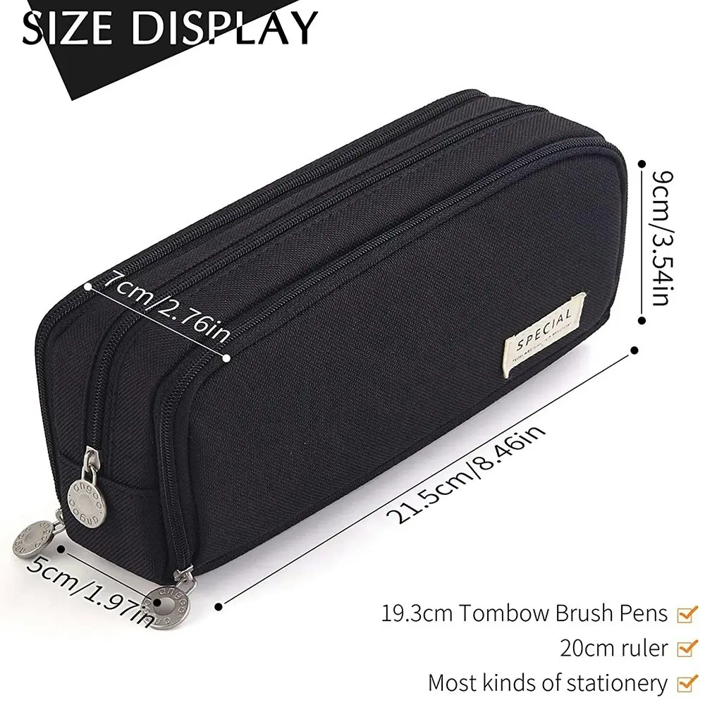 Large Capacity Pencil Case 3 Compartment Pouch Pen Bag for School Teen Girl Boy