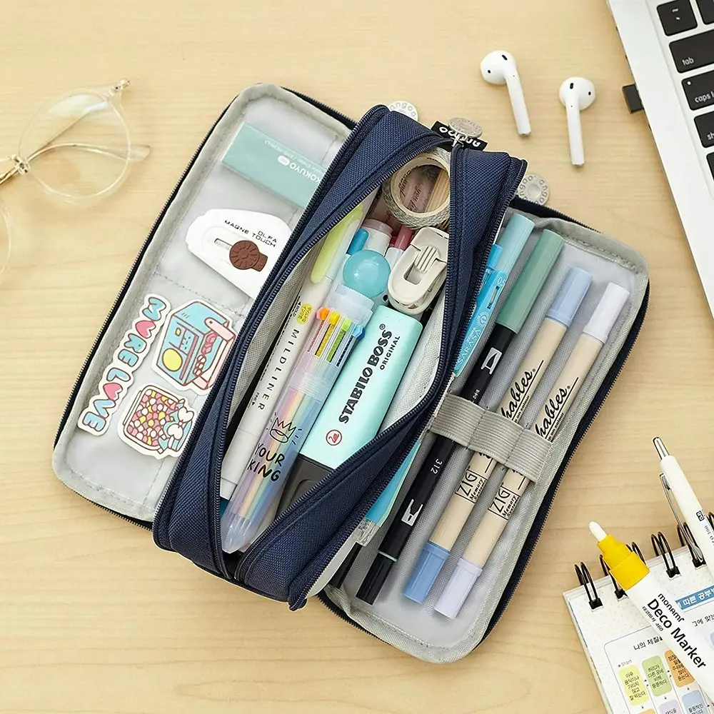 Large Capacity Pencil Case 3 Compartment Pouch Pen Bag for School Teen Girl Boy