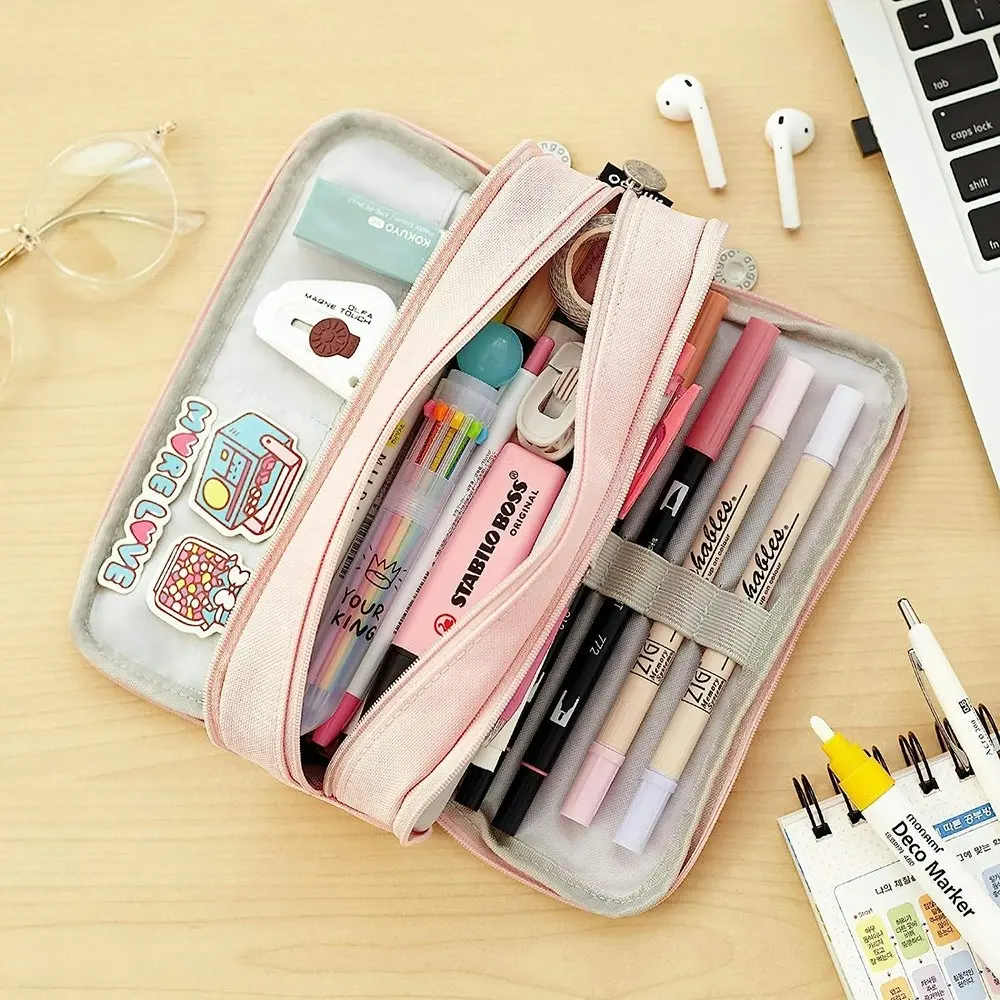 Large Capacity Pencil Case 3 Compartment Pouch Pen Bag for School Teen Girl Boy