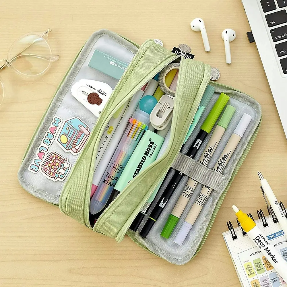 Large Capacity Pencil Case 3 Compartment Pouch Pen Bag for School Teen Girl Boy