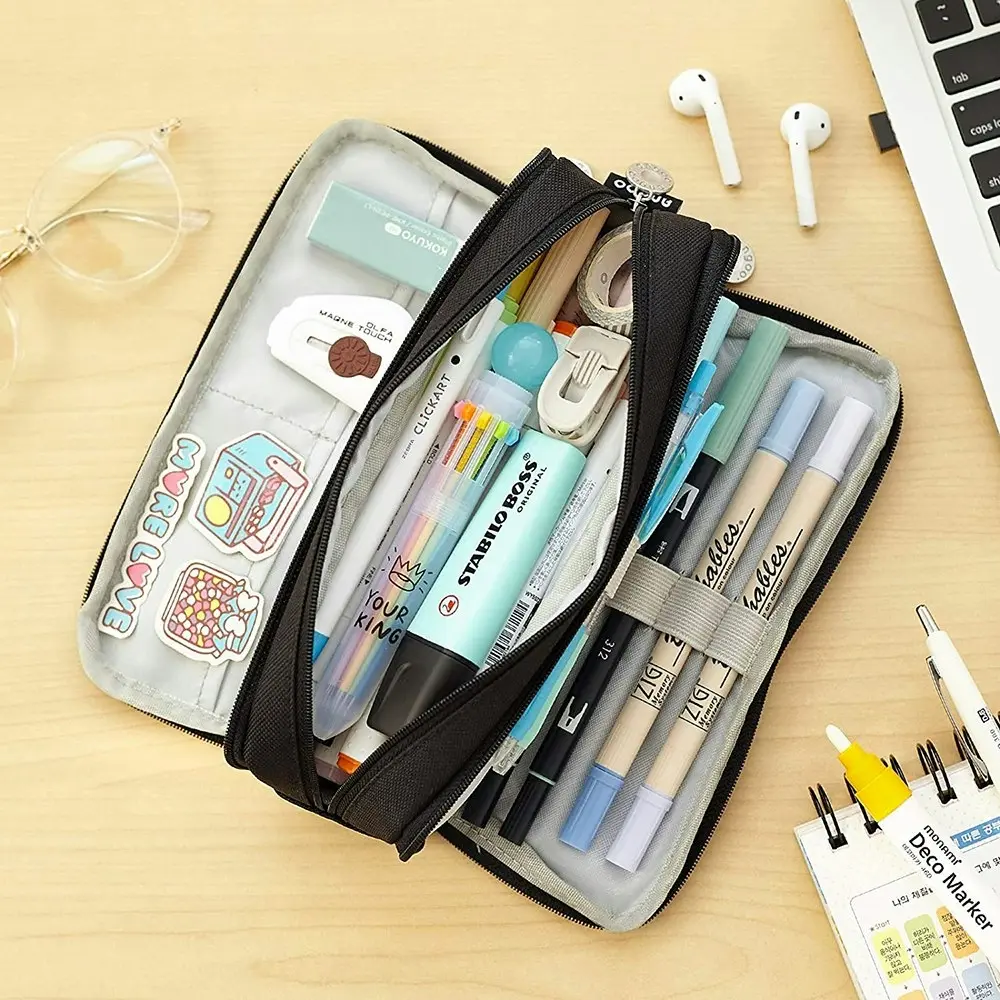 Large Capacity Pencil Case 3 Compartment Pouch Pen Bag for School Teen Girl Boy