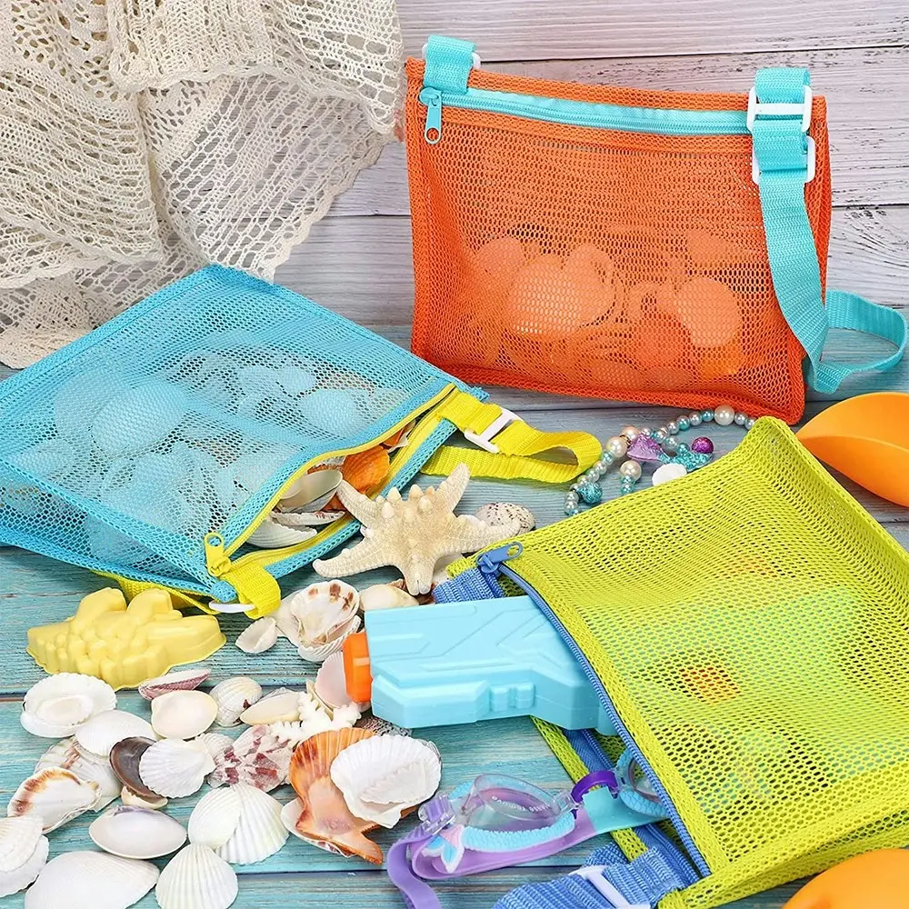 3Pcs Beach Toy Mesh Bag Kids Shell Collecting Bag Beach Sand Toy Seashell Bag