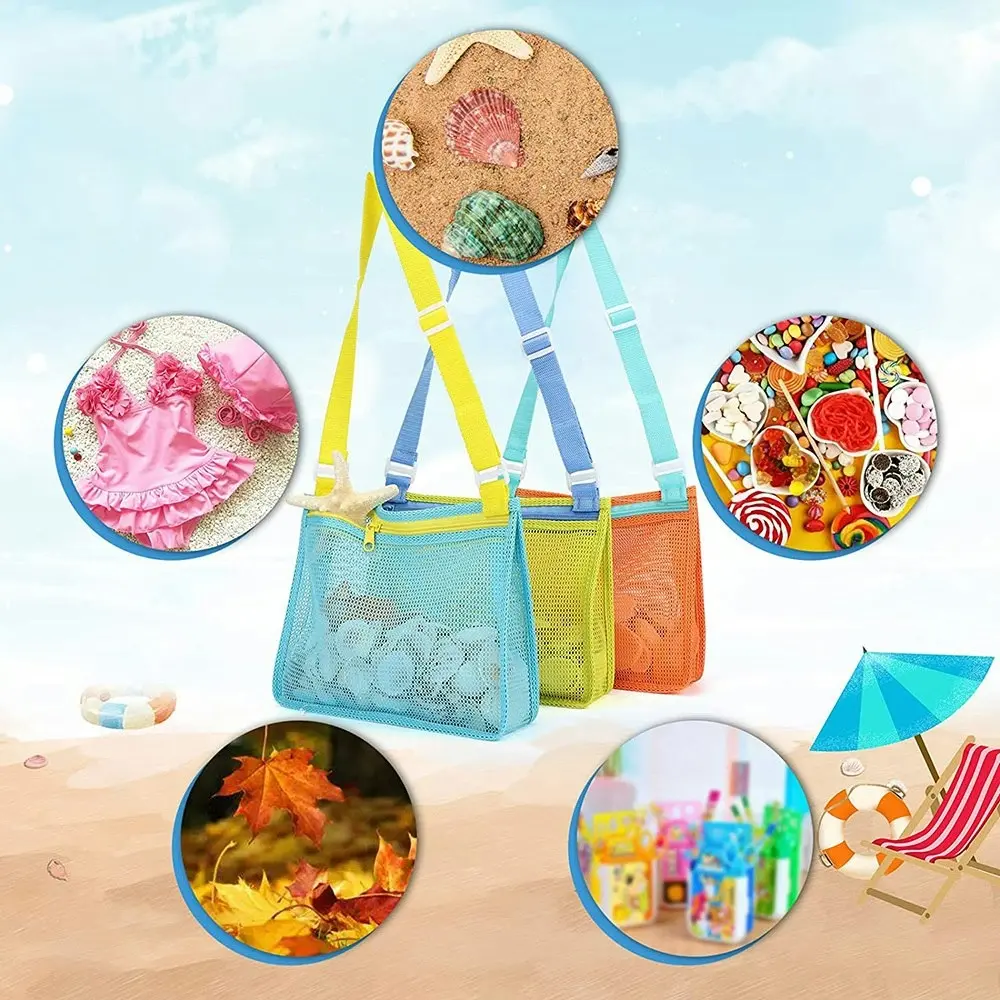 3Pcs Beach Toy Mesh Bag Kids Shell Collecting Bag Beach Sand Toy Seashell Bag