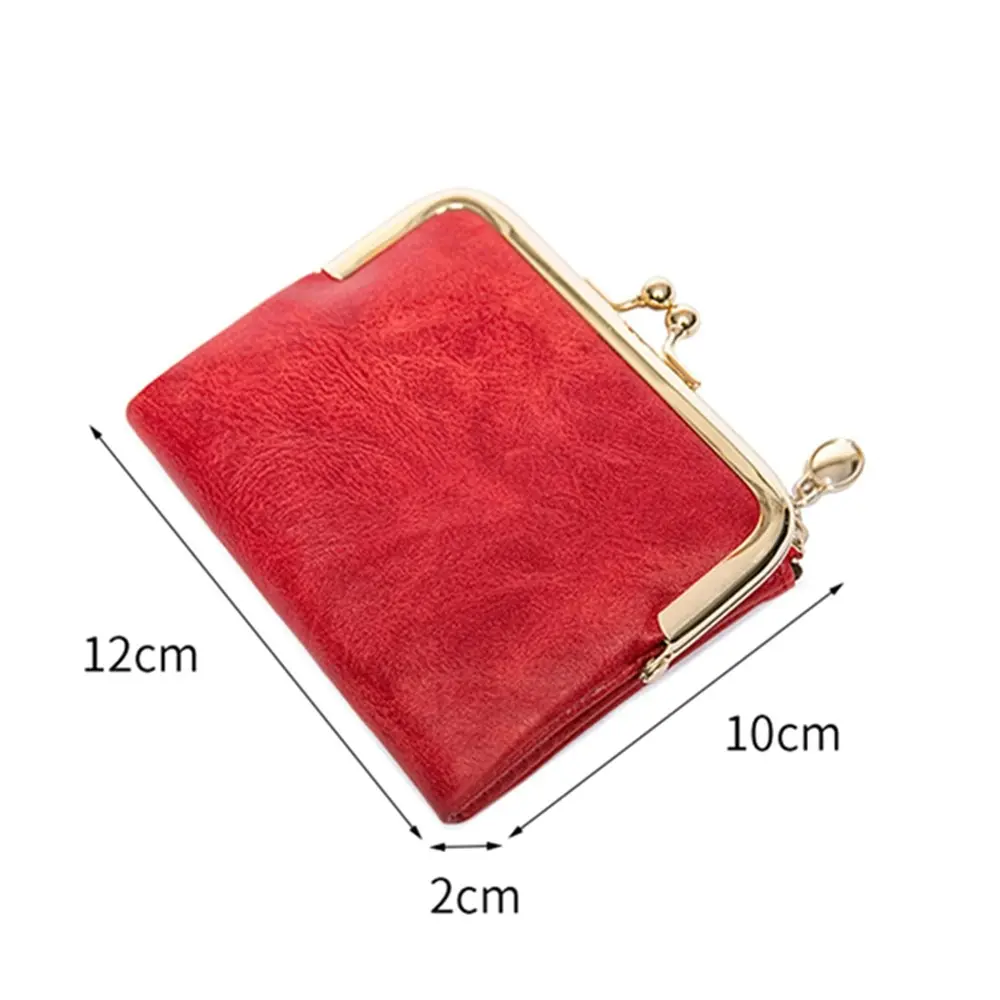 Ladies Short Wallet PU Leather Card Holder Metal Gold Hasp Small Coin Purse